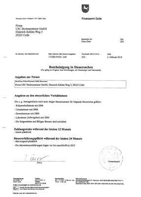 FA Celle Bescheinigung Steuersachen