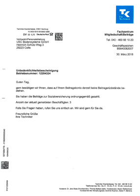 TK Unbedenklichkeitsbescheinigung